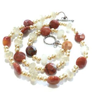 Handmade Necklace Strand Bead Stone Faux Pearl Faceted Jasper Faceted Glass